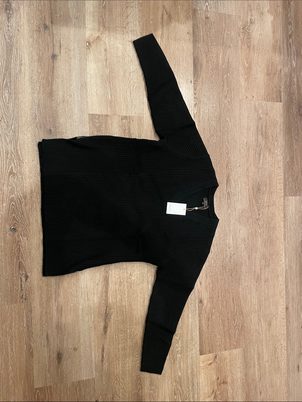 Quince Black Ribbed V-Neck Sweater